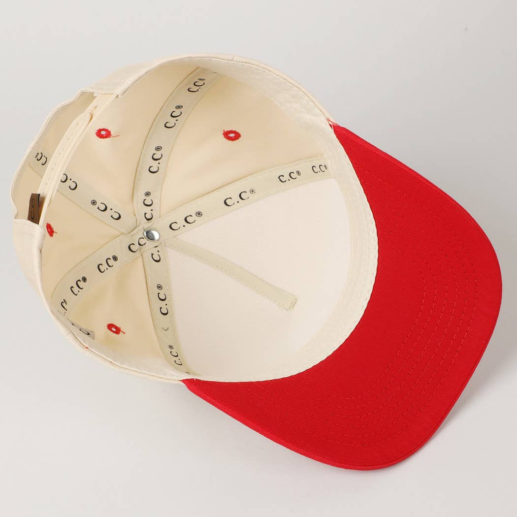 Kids Plain Two Tone Canvas Cotton Baseball Cap : Red / ONE SIZE