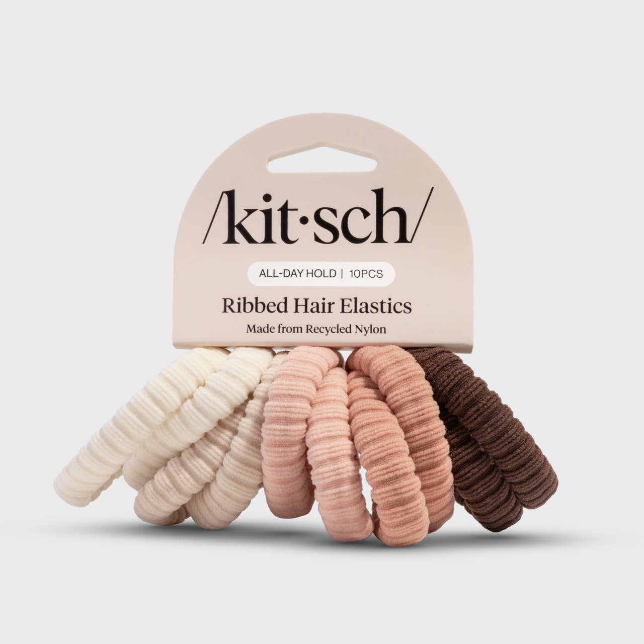 Recycled Fabric Ribbed Hair Elastics 10pc Set - Blush
