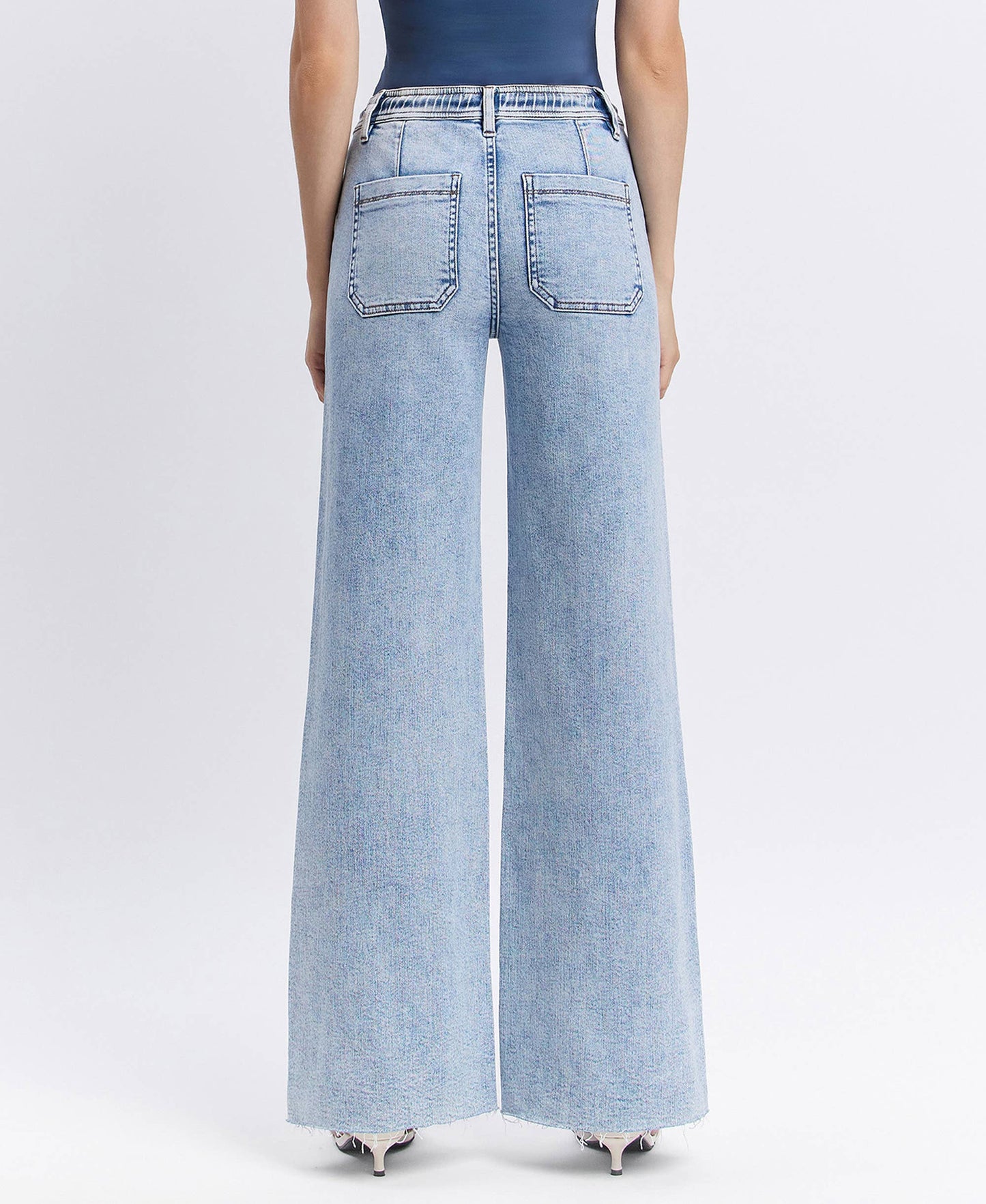HIGH RISE DRAWSTRING WAISTBAND WIDE LEG JEANS F6065: CLEARLY / 26