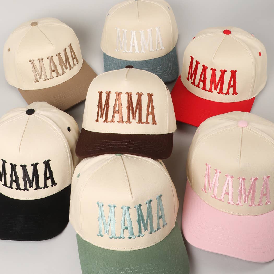 MAMA Typographic Design Embroidery Baseball Cap: Beige / ONE SIZE