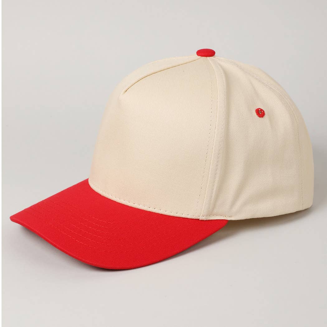 Kids Plain Two Tone Canvas Cotton Baseball Cap : Red / ONE SIZE