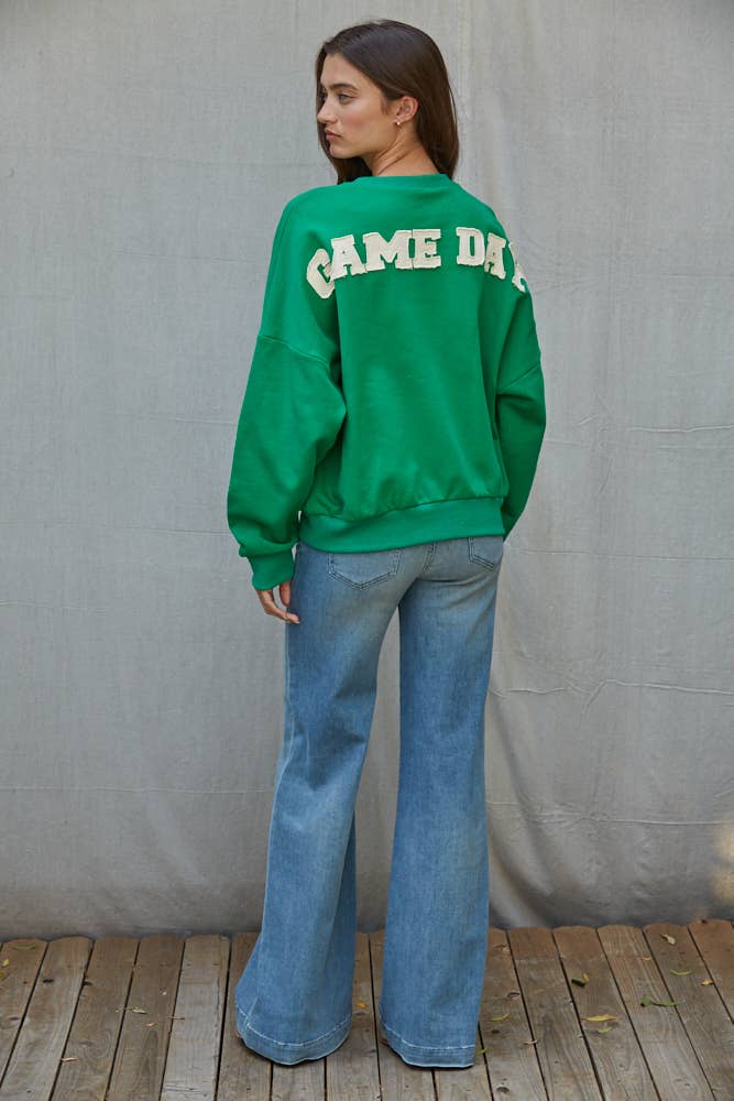 L10116 | Knit Crew 'Game Day' on Back Pullover Top: Navy / M