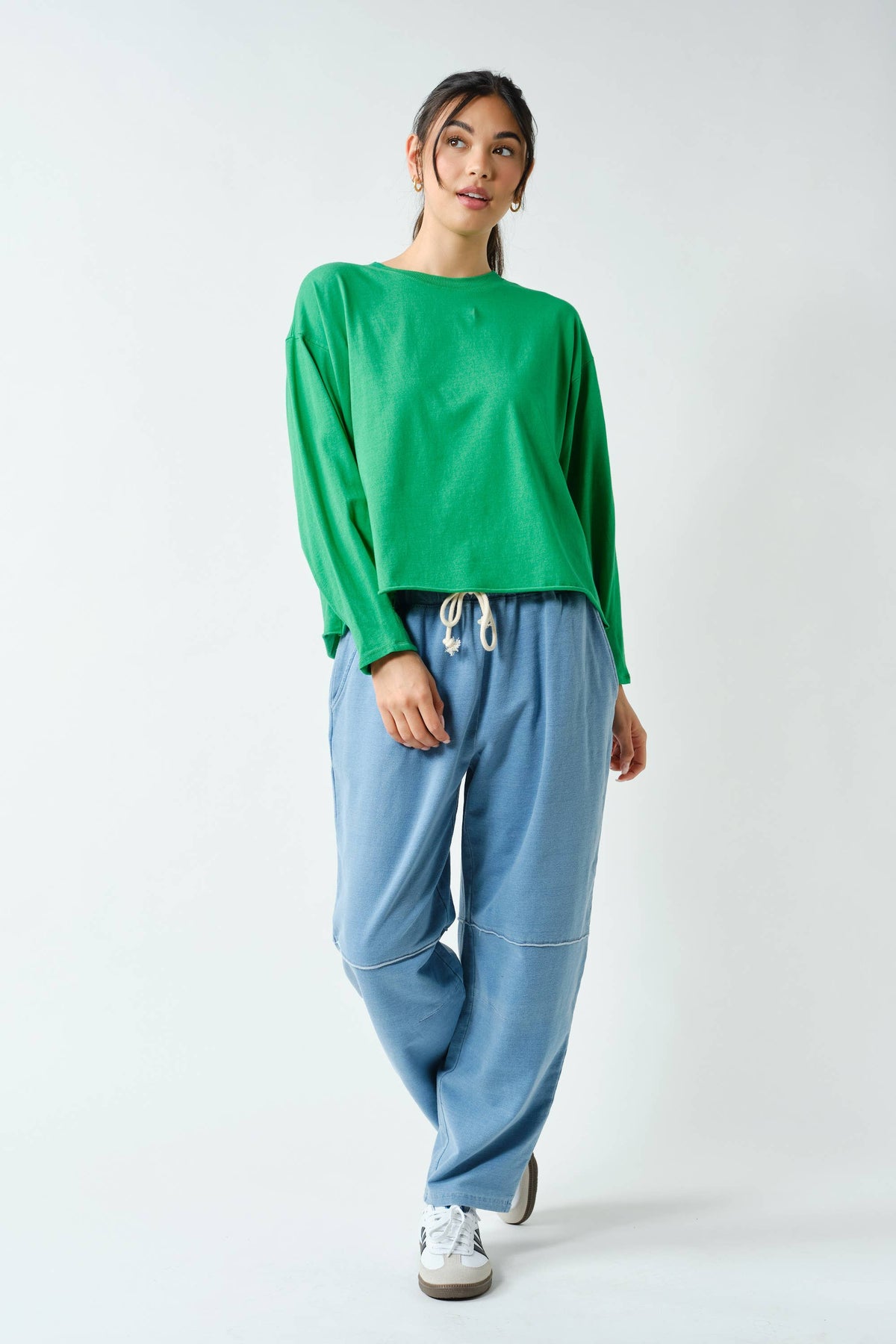 Cotton Blend Mineral Wash Cropped Straight Leg Pants:COFFEE BEAN