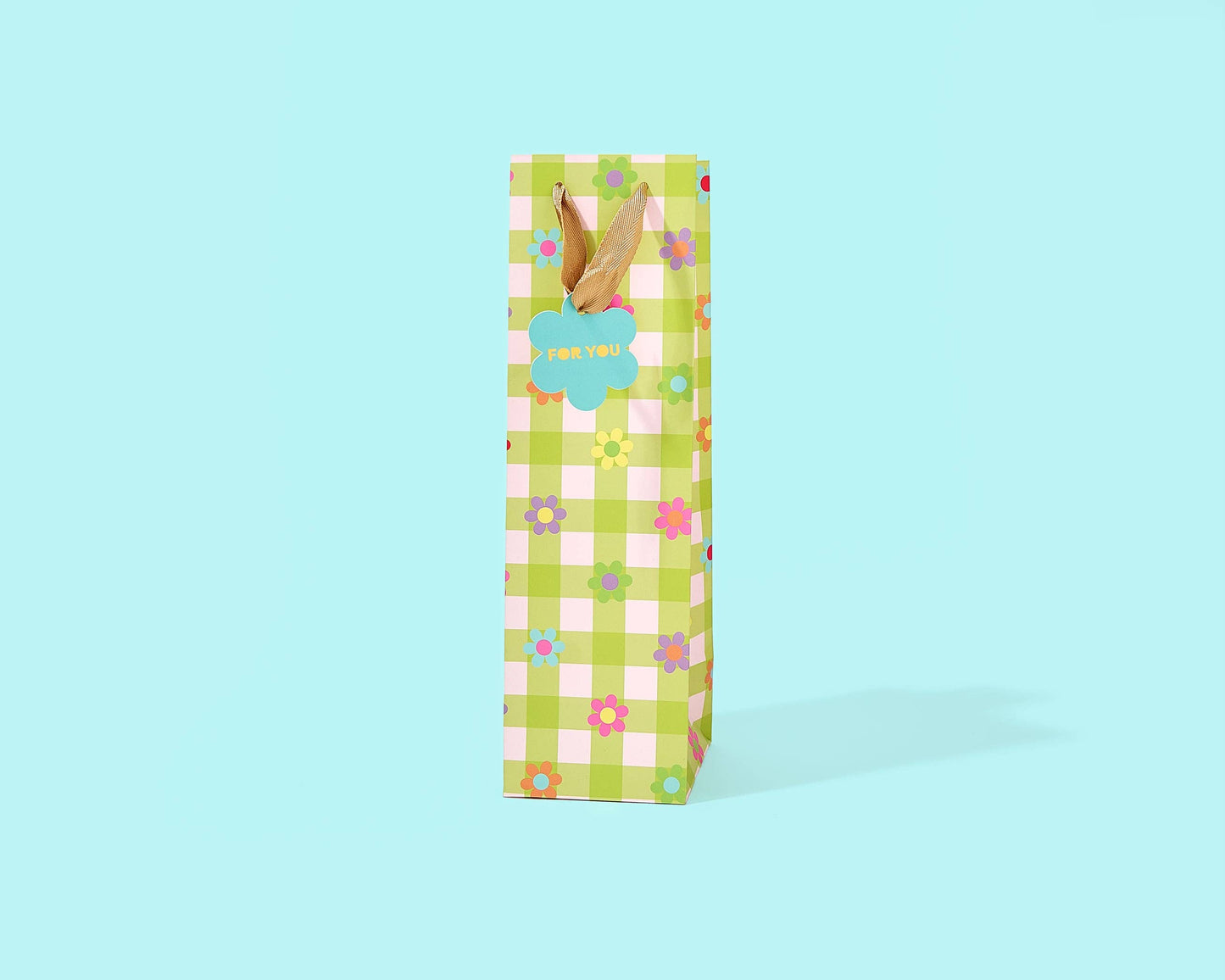 Green Gingham + Flowers Gift Bag