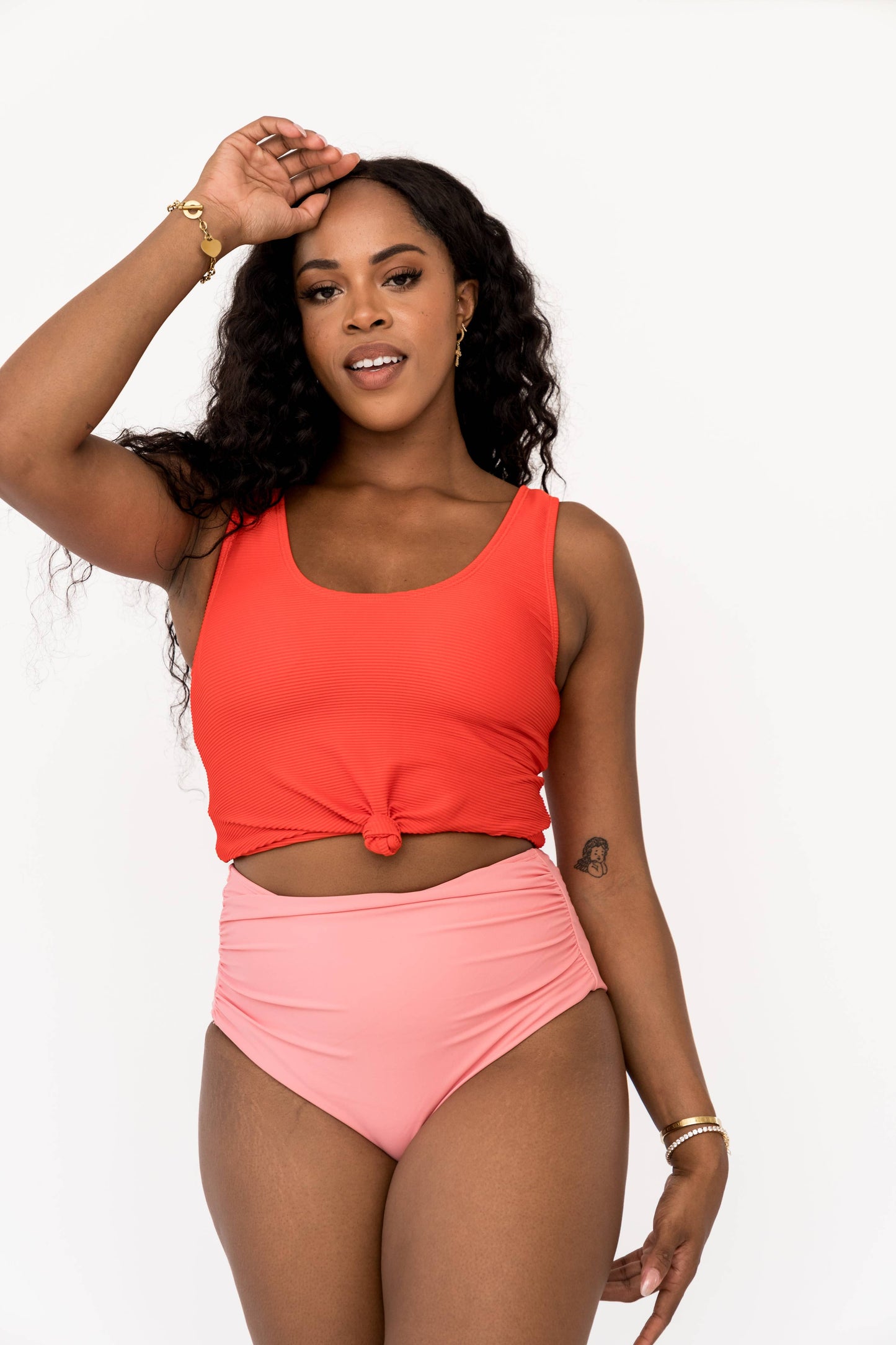 Pink Midi Ruched Swim Bottoms