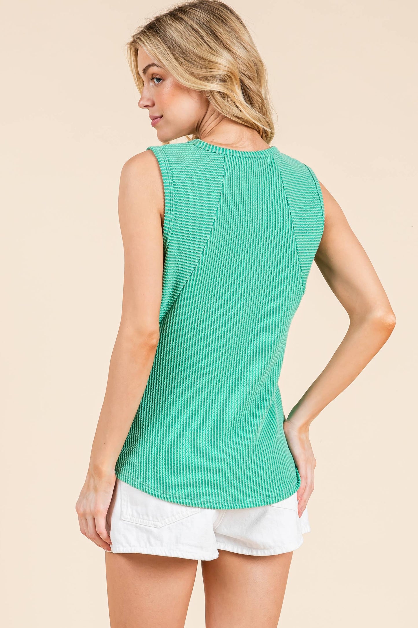 SLEEVELESS RIBBED KNIT TANK TOP: Green