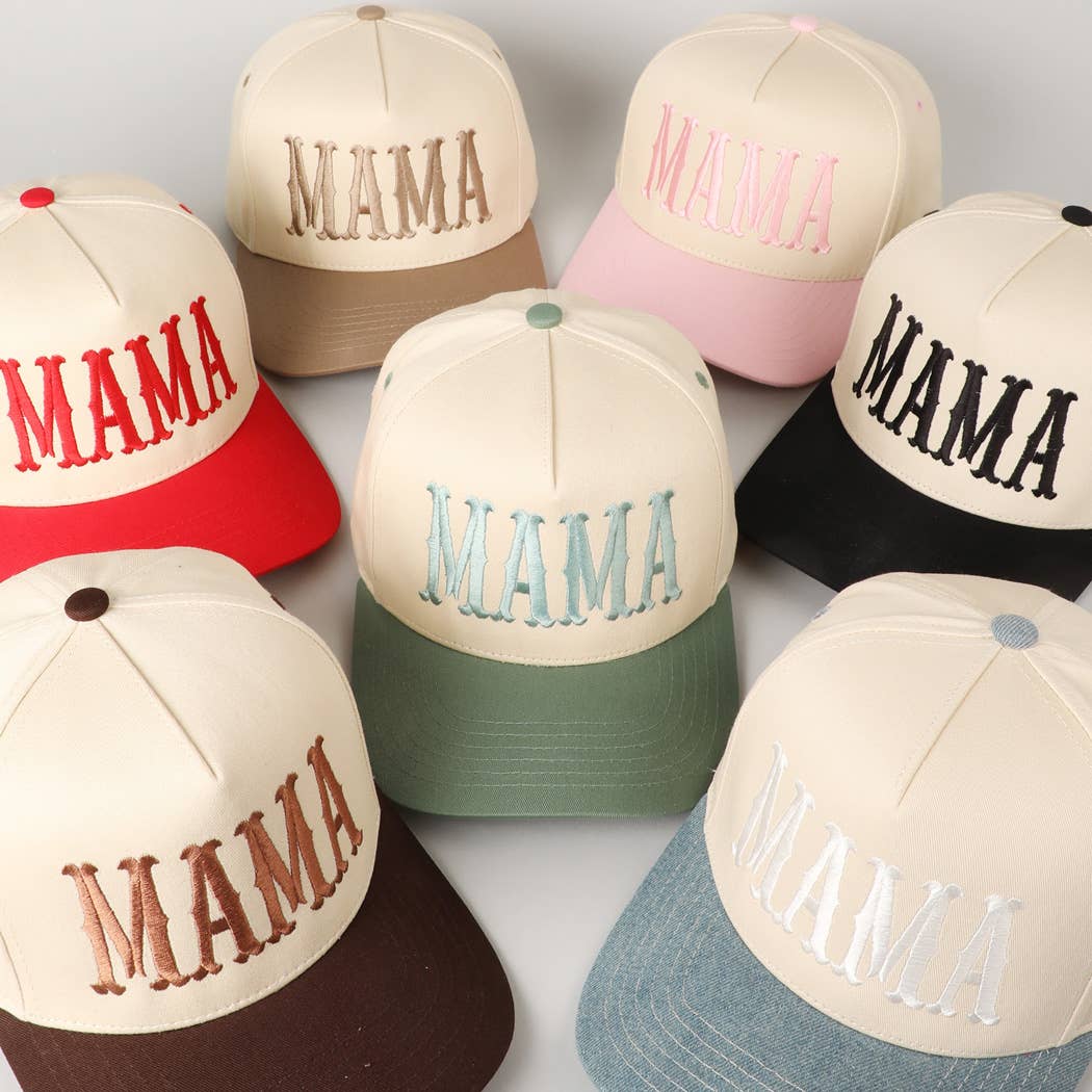 MAMA Typographic Design Embroidery Baseball Cap: Beige / ONE SIZE