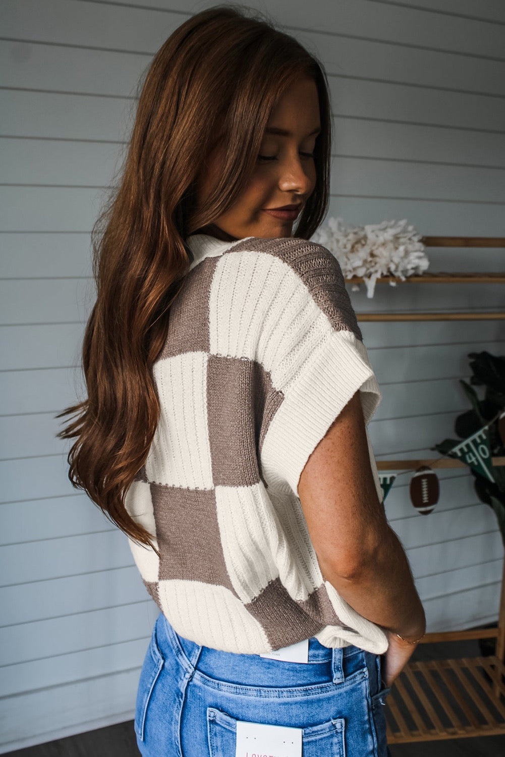 Khaki Colorblock Short Sleeve Sweater