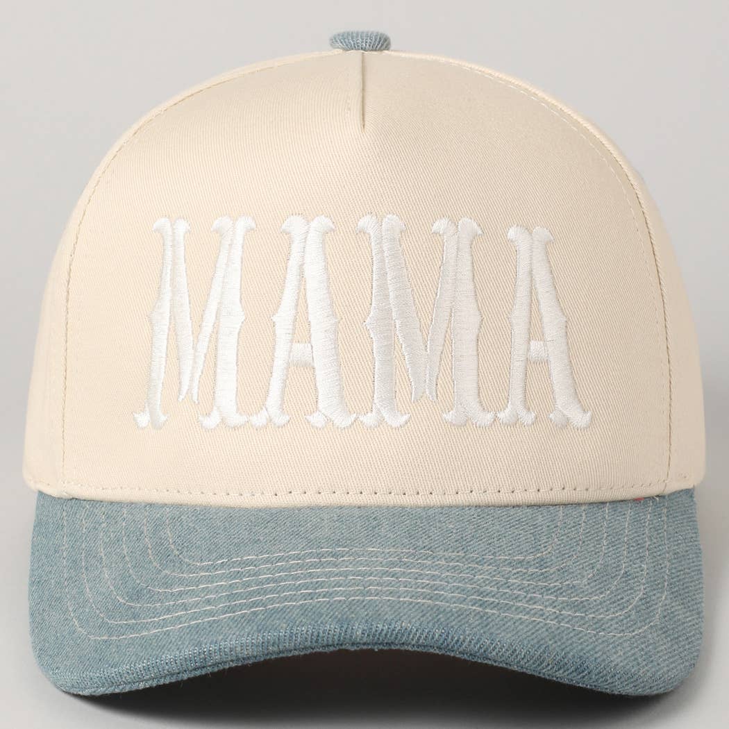 MAMA Typographic Design Embroidery Baseball Cap: Beige / ONE SIZE