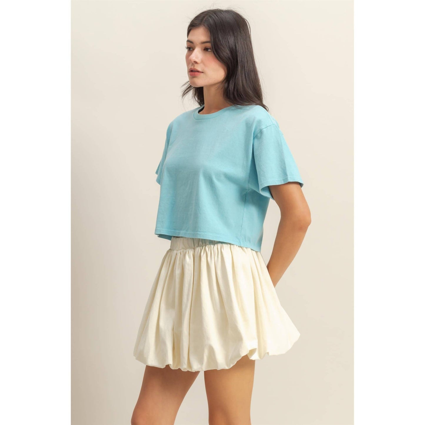 Cropped T Shirt: AQUA BLUE