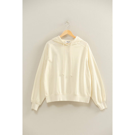 Mineral Washed Seam Detail Hoodie: CREAM