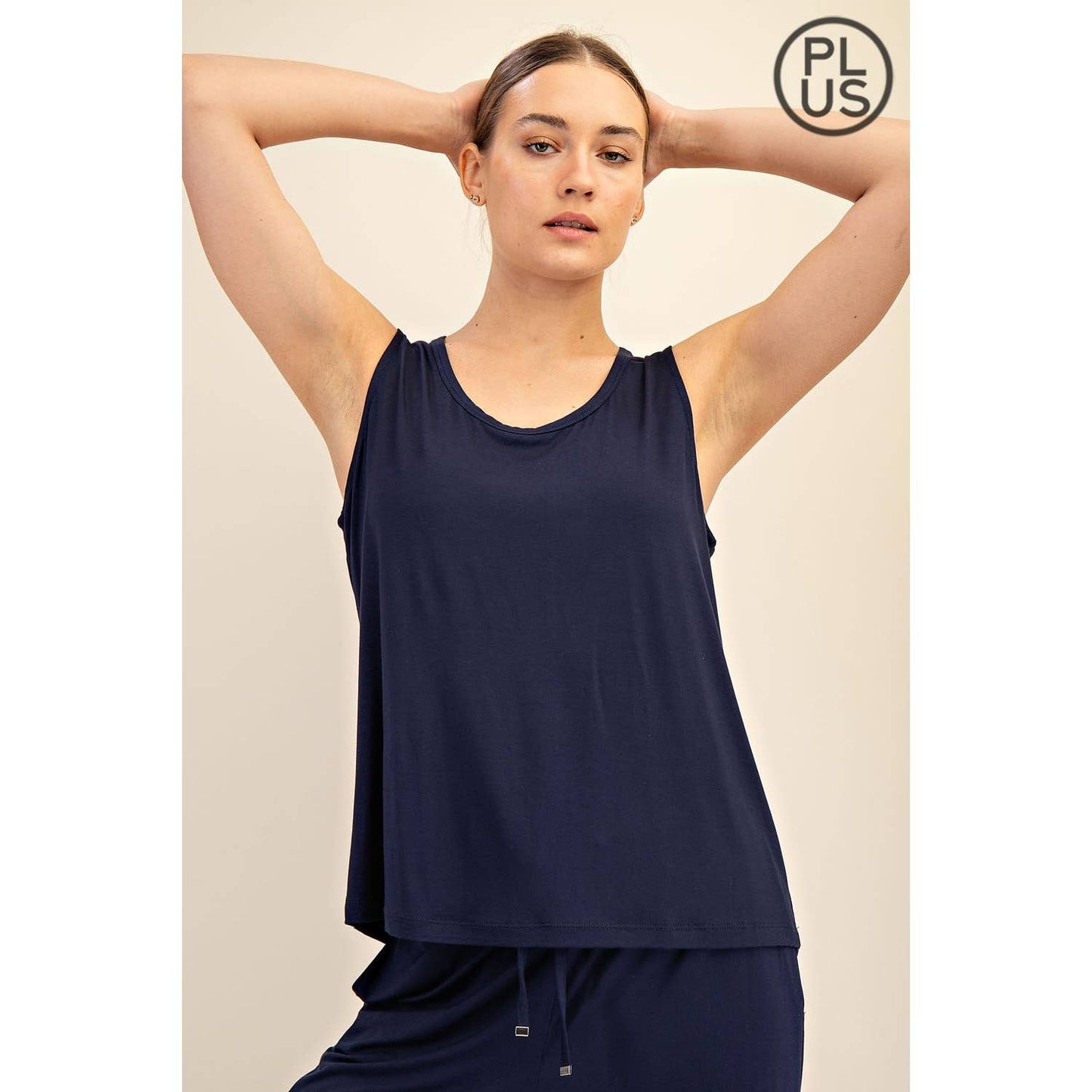 PLUS SIZE VISCOSE MODAL SLEEVELESS TANK: Black / 1X-2X-3X(3-2-1)