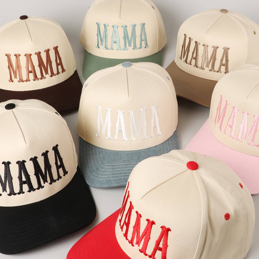MAMA Typographic Design Embroidery Baseball Cap: Beige / ONE SIZE