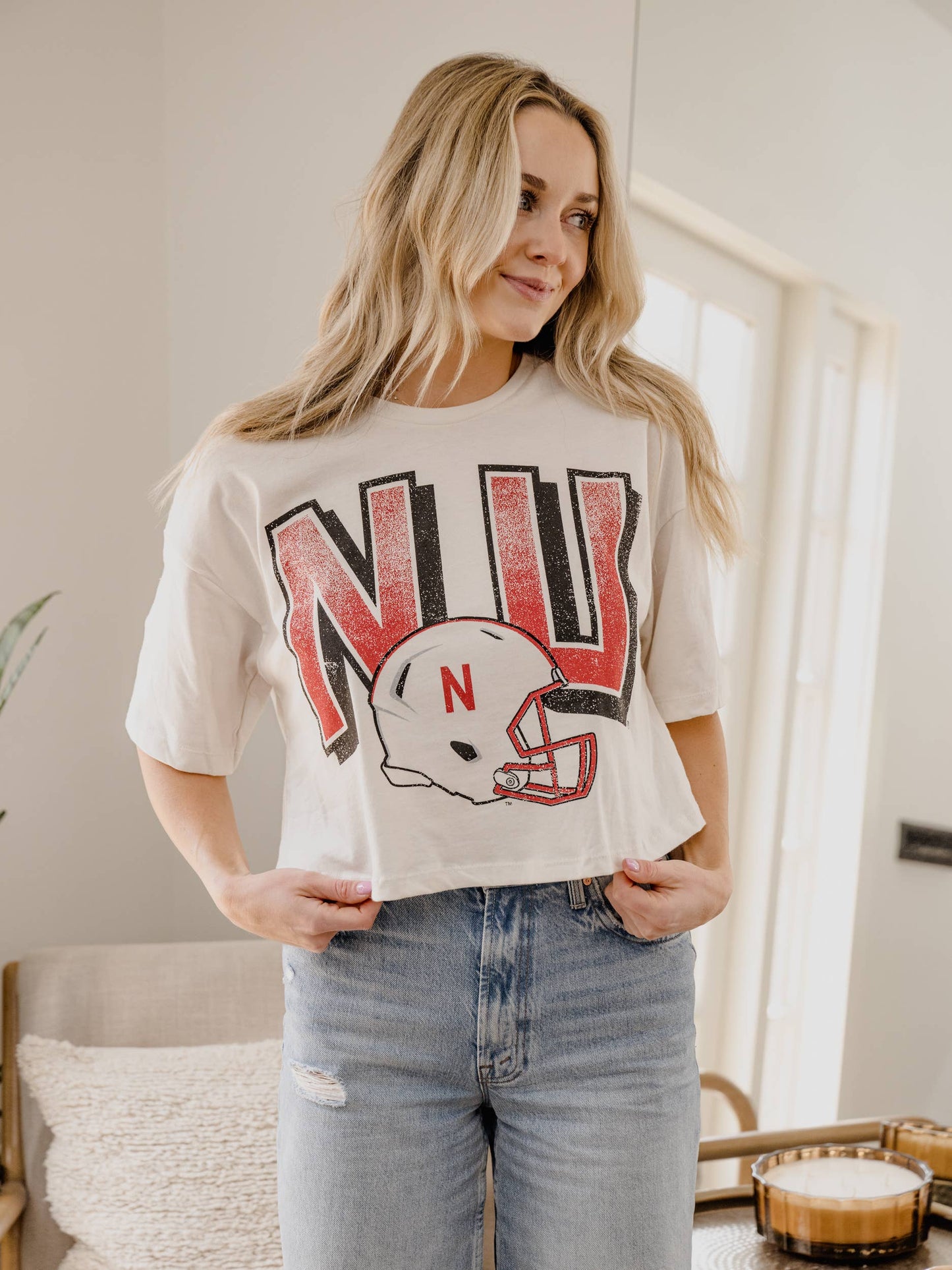 Nebraska Helmet Crop Tee