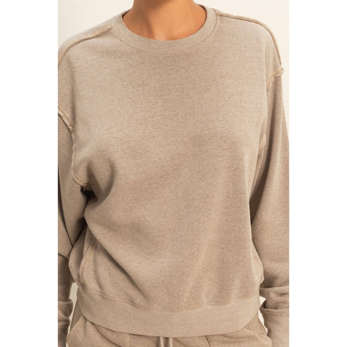 Raw Edge Sweatshirt: MOCHA