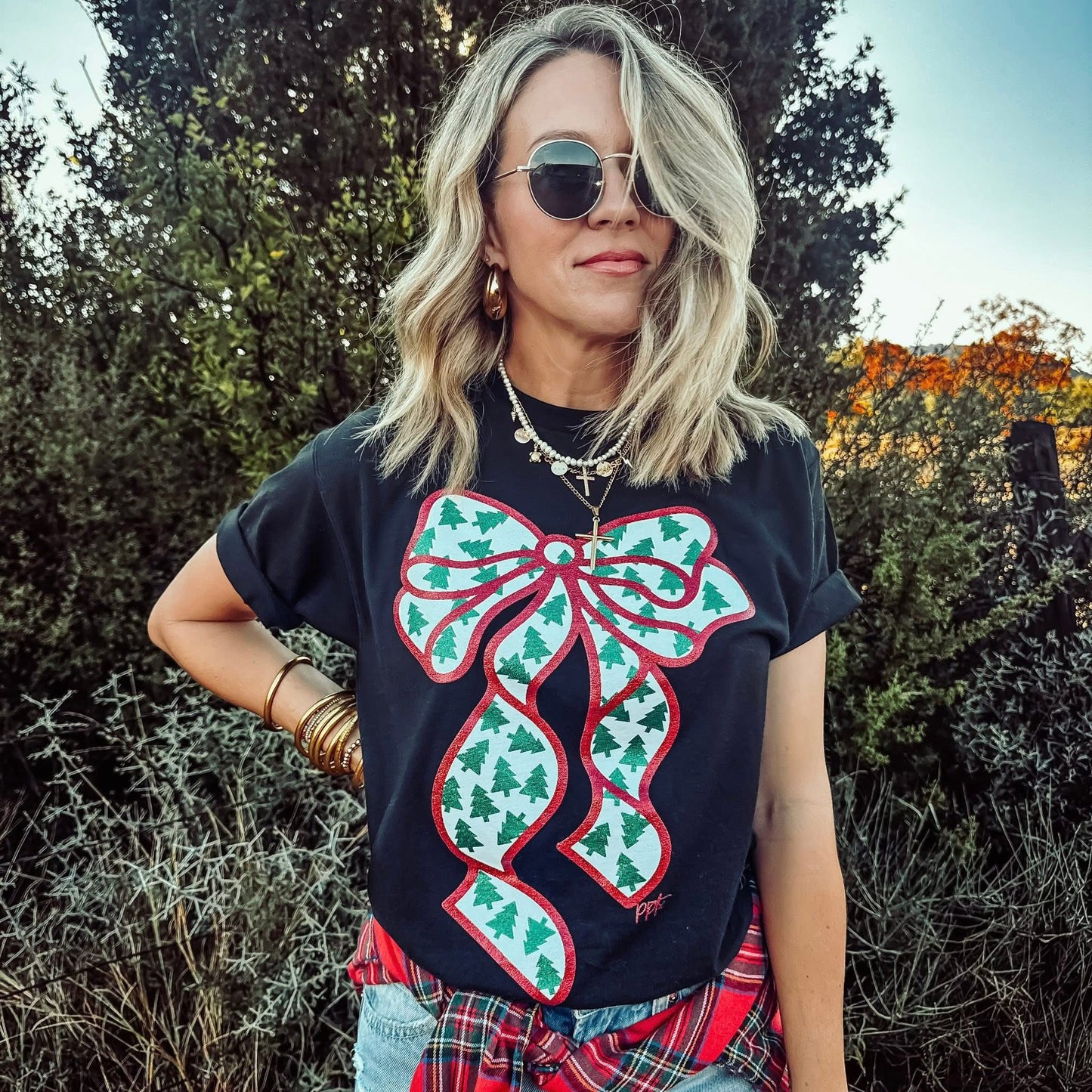 Tiny Tree Glitter Bow Tee