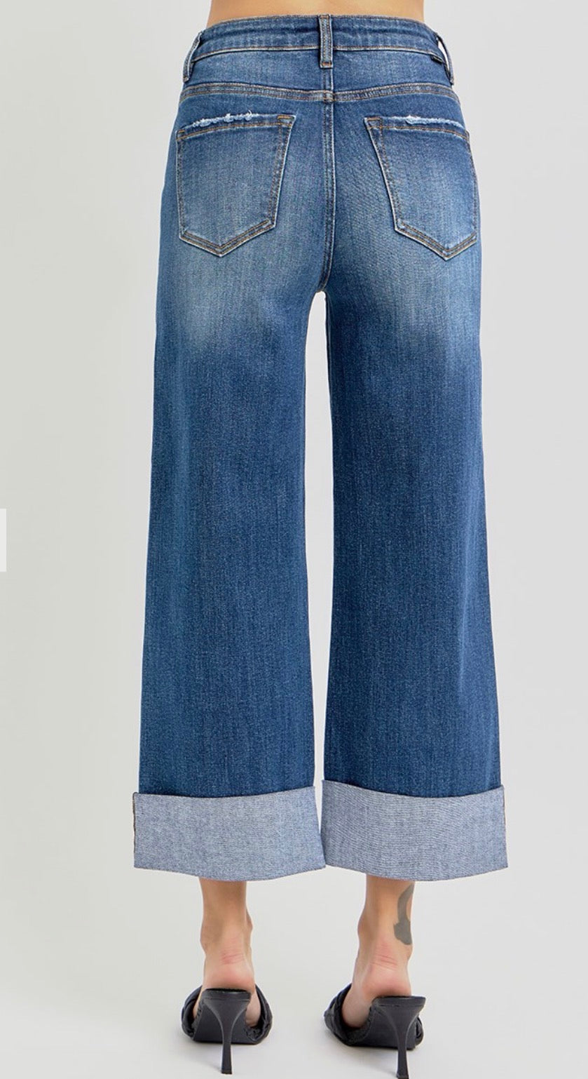RISEN JEANS HIGH RISE ANKLE WIDE CUFFED JEANS