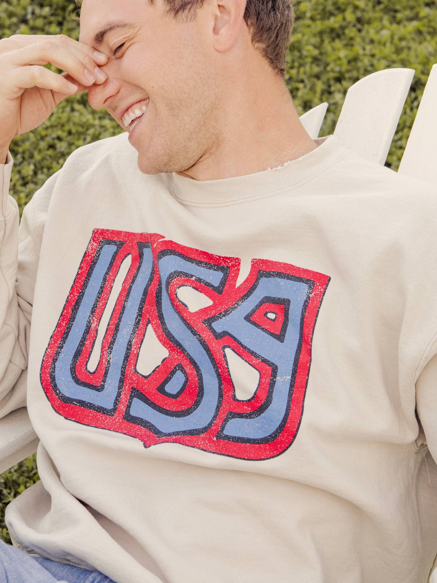 USA Sand Thrifted Graphic Sweatshirt