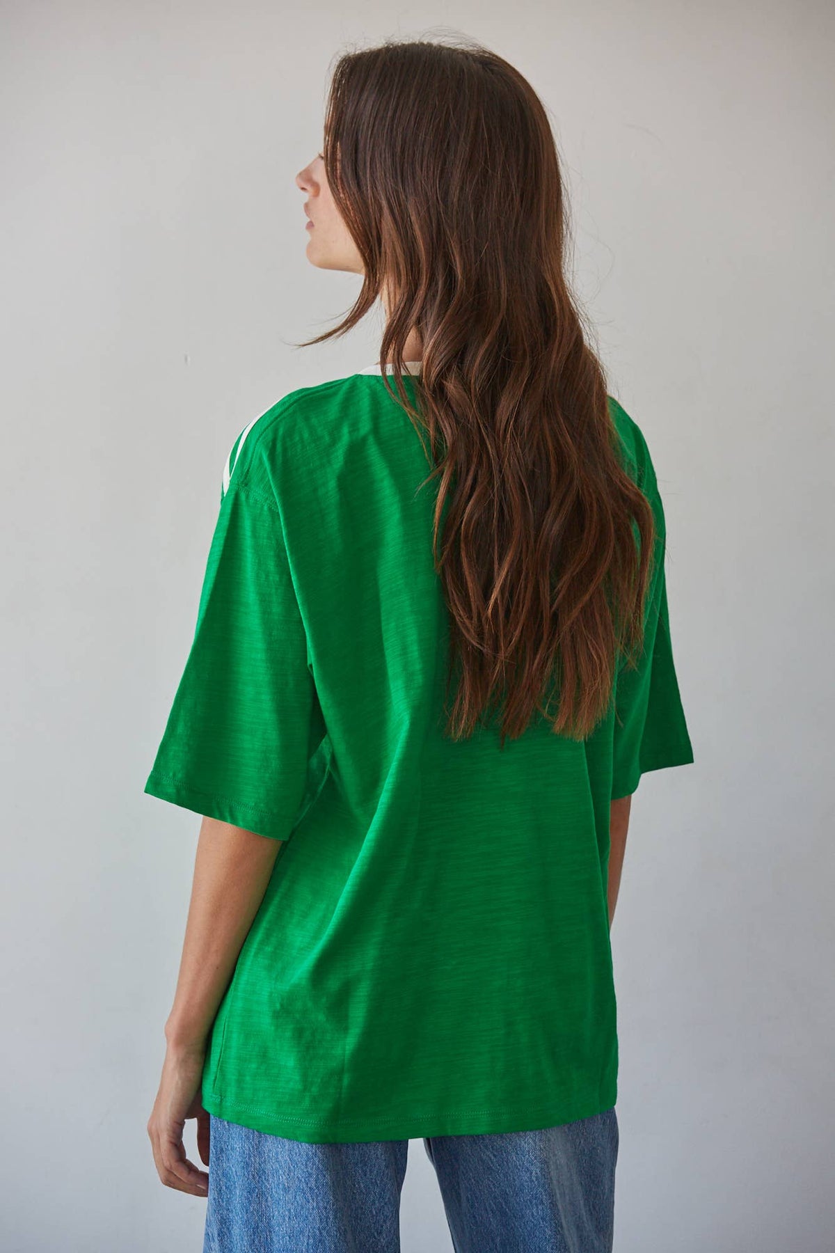L10117 | Knit Cotton Crew Neck 'Game Day' Oversized Top: Green / S