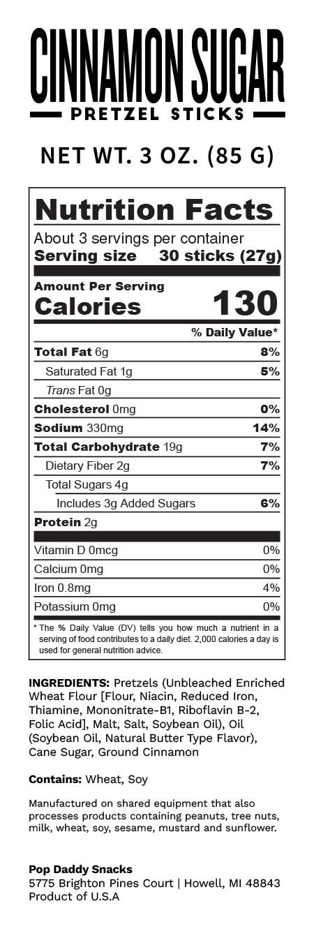 Pop Daddy – Cinnamon Sugar Seasoned Pretzels 3.0oz