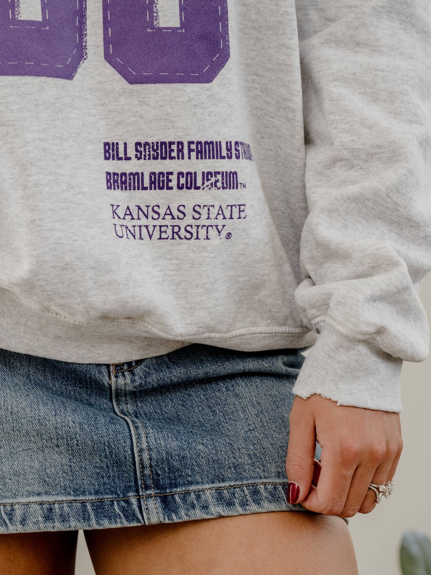 Kansas State Wildcats Crest Stamp Gray Thrifted Sweatshirt: S