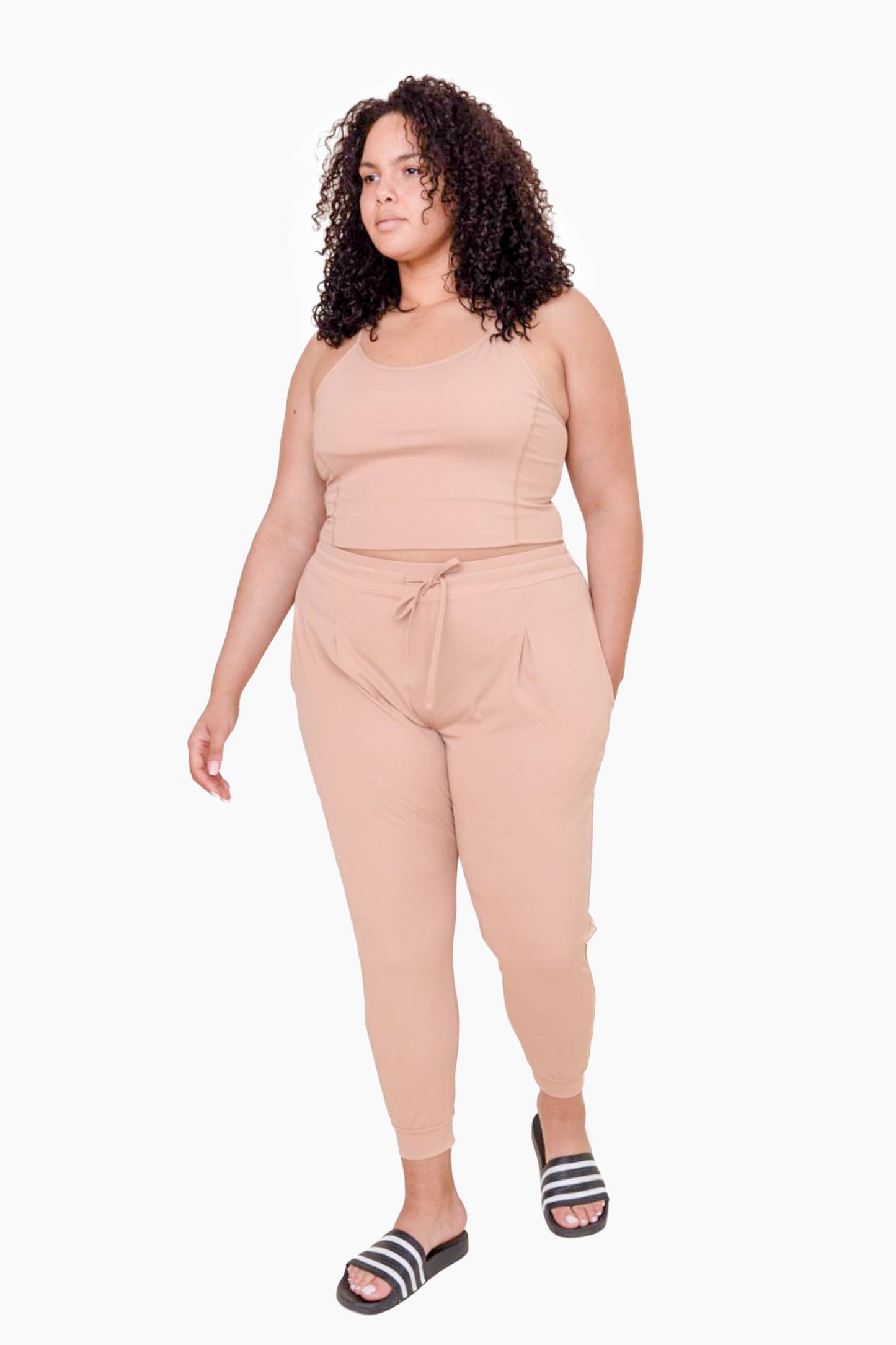 CURVY Solid Pleated Front Joggers