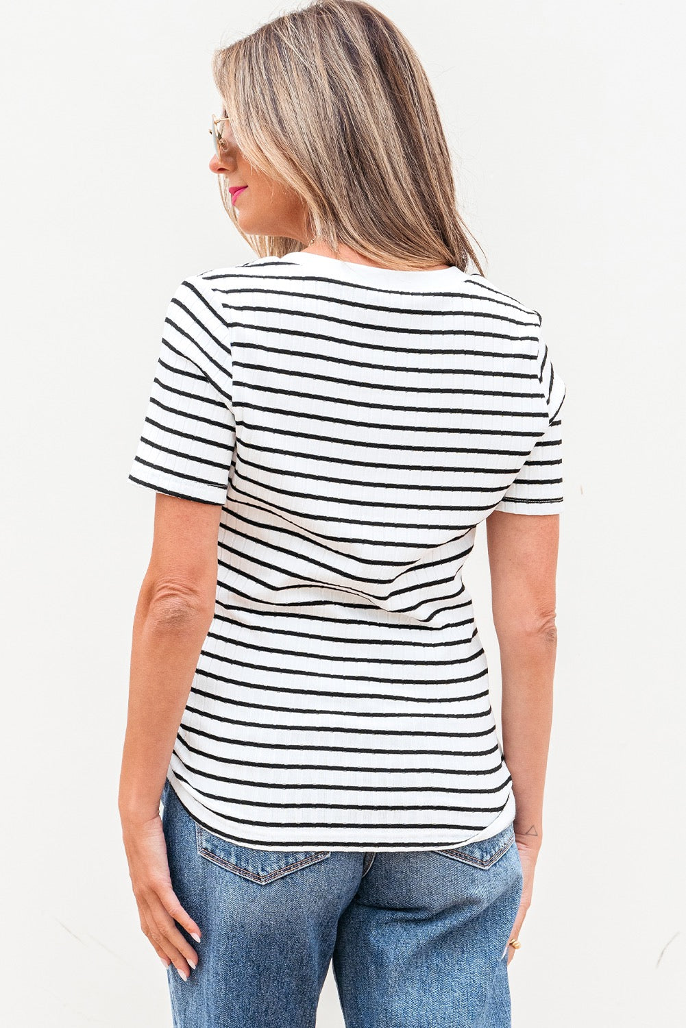 White Stripe Henley Tee