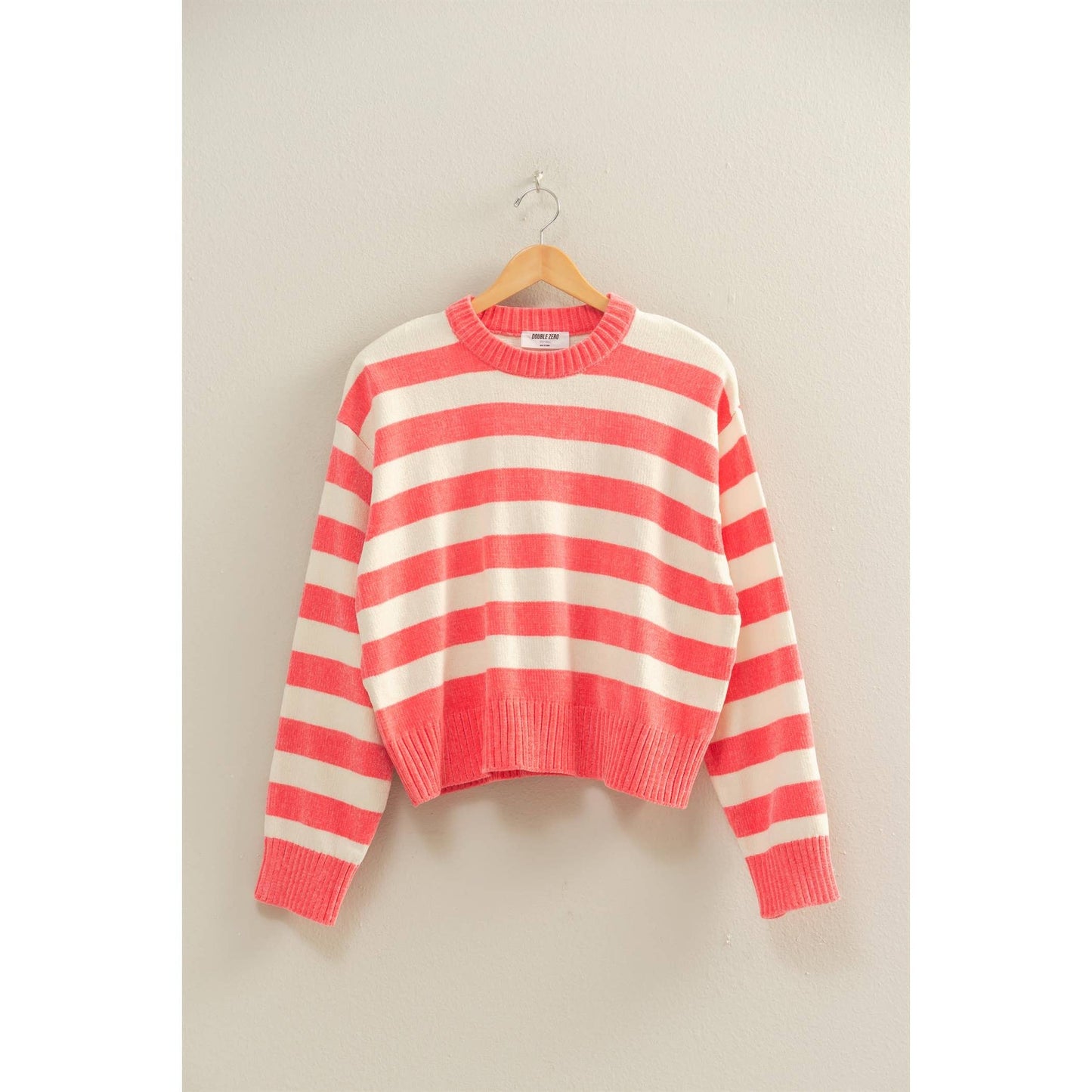 Striped Sweater With Ribbed Edge: DEEP GREEN/WHIP CREAM / S-M-L(2-2-2)