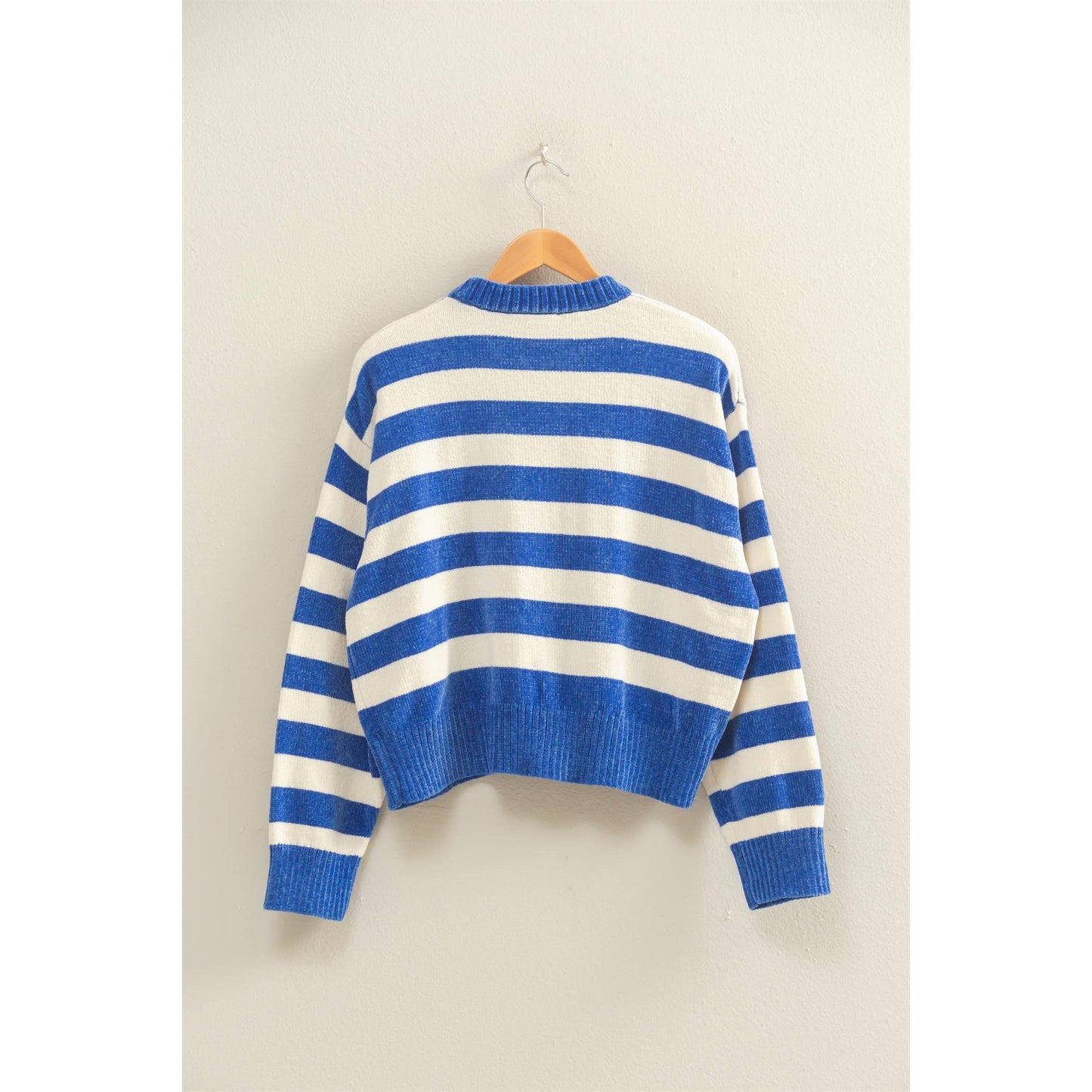 Striped Sweater With Ribbed Edge: DEEP GREEN/WHIP CREAM / S-M-L(2-2-2)
