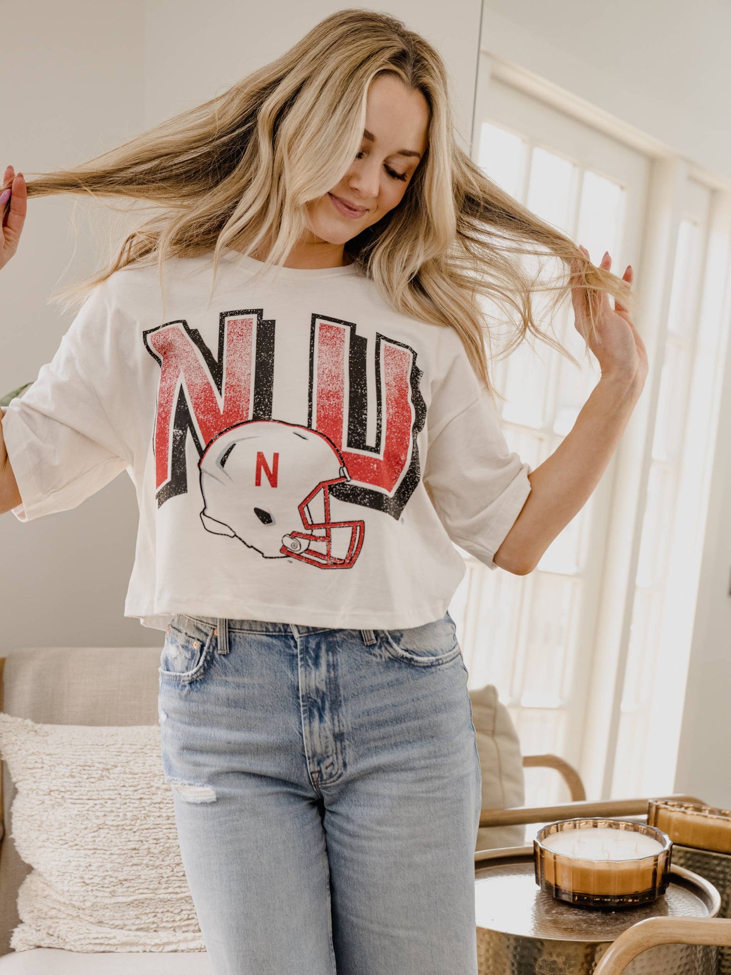 Nebraska Helmet Crop Tee