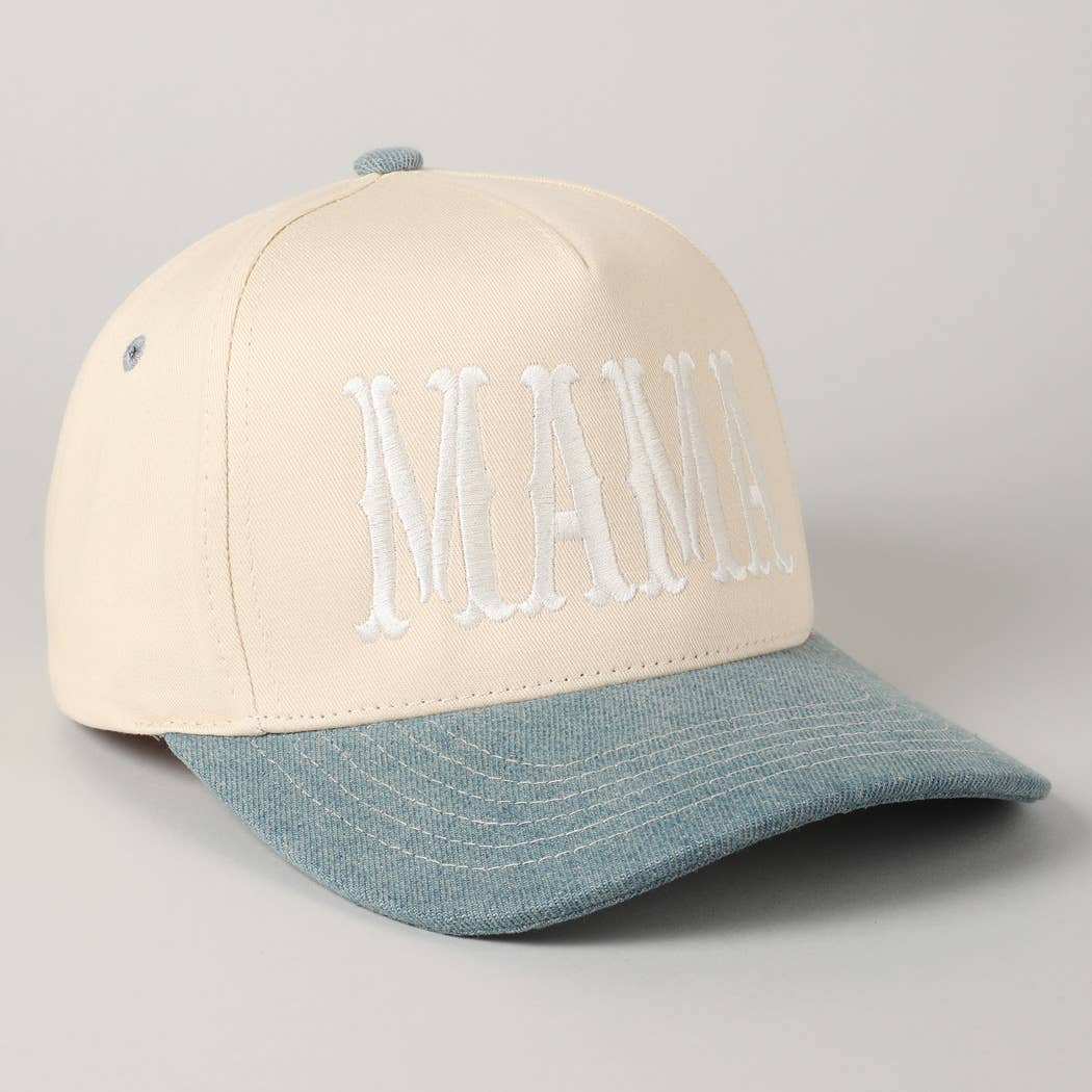 MAMA Typographic Design Embroidery Baseball Cap: Beige / ONE SIZE