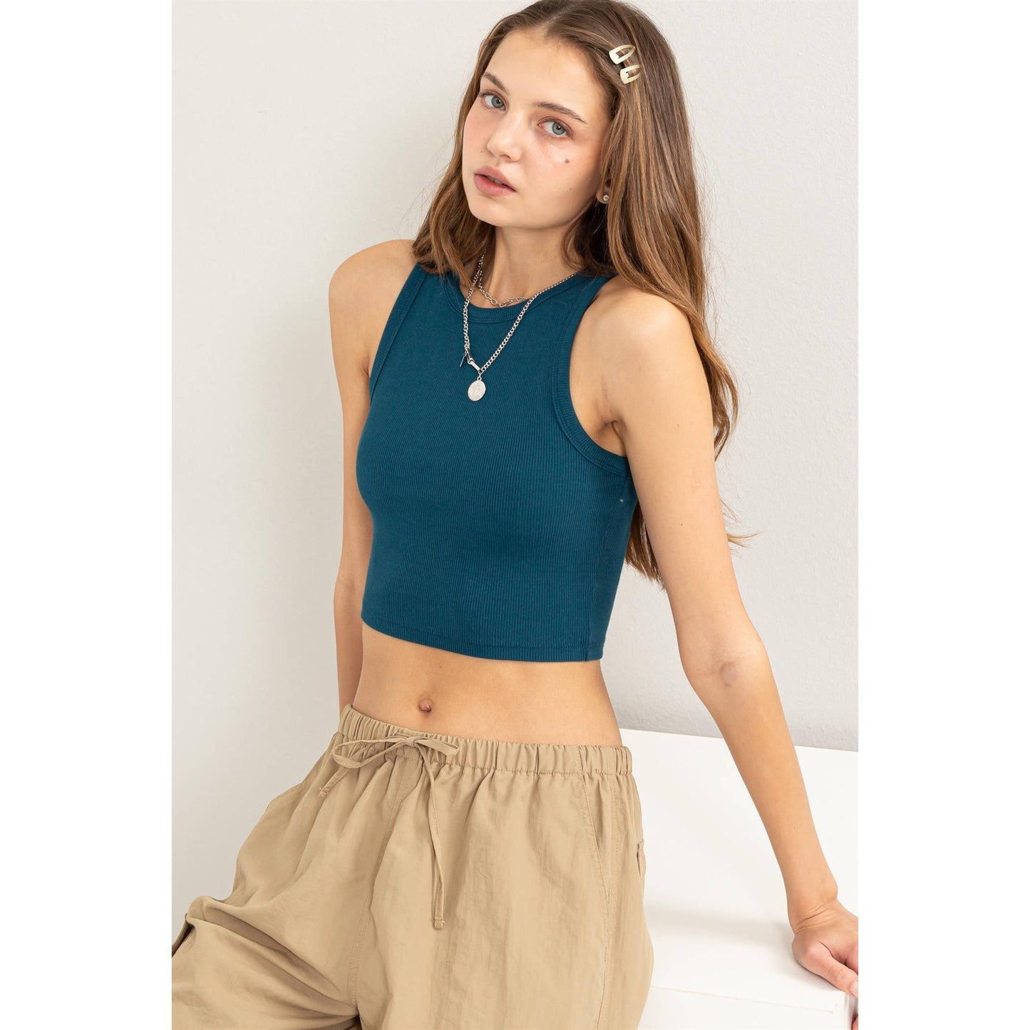 Ribbed Crop Tank: DARK TEAL