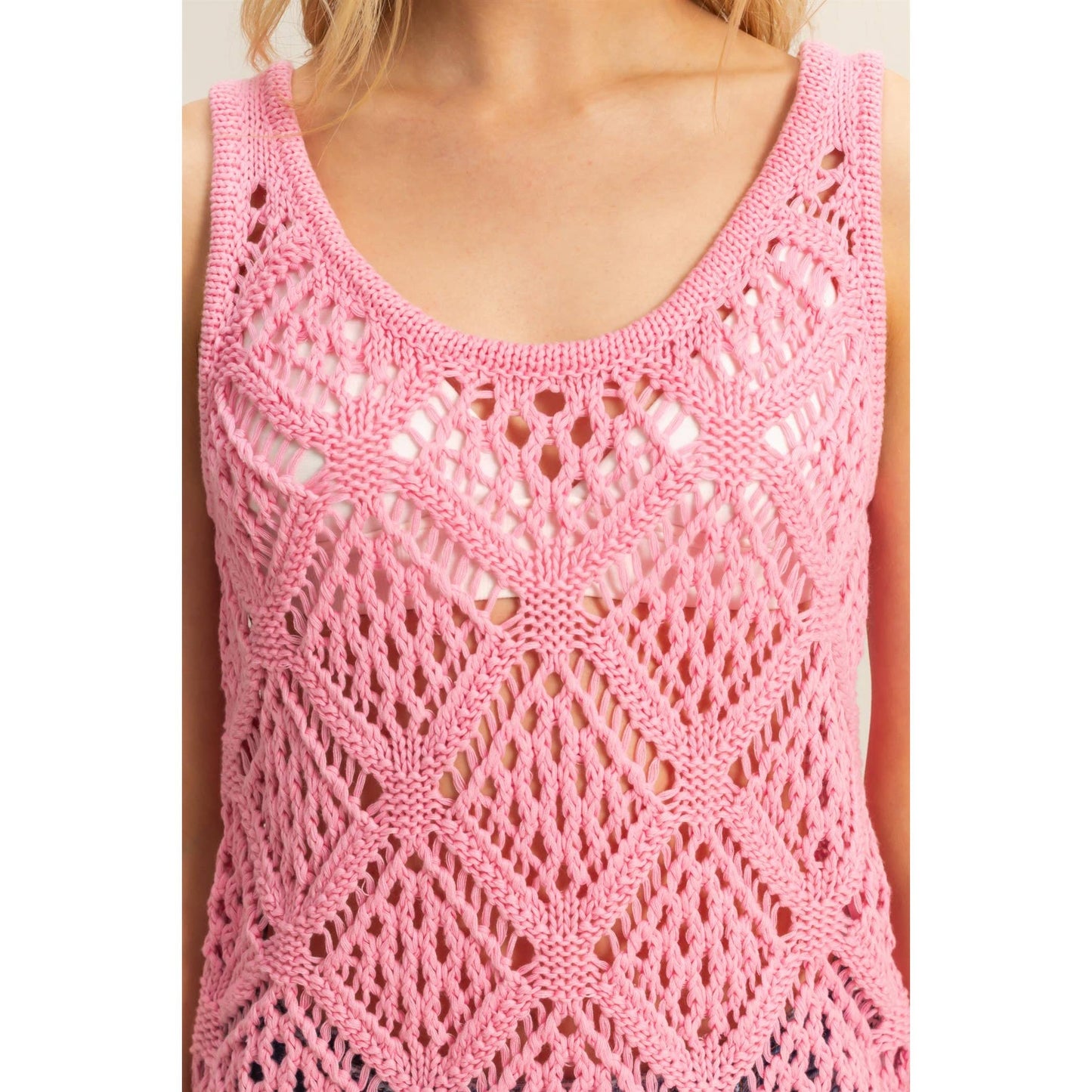 Open Stitch Sleeveless Top: PINK