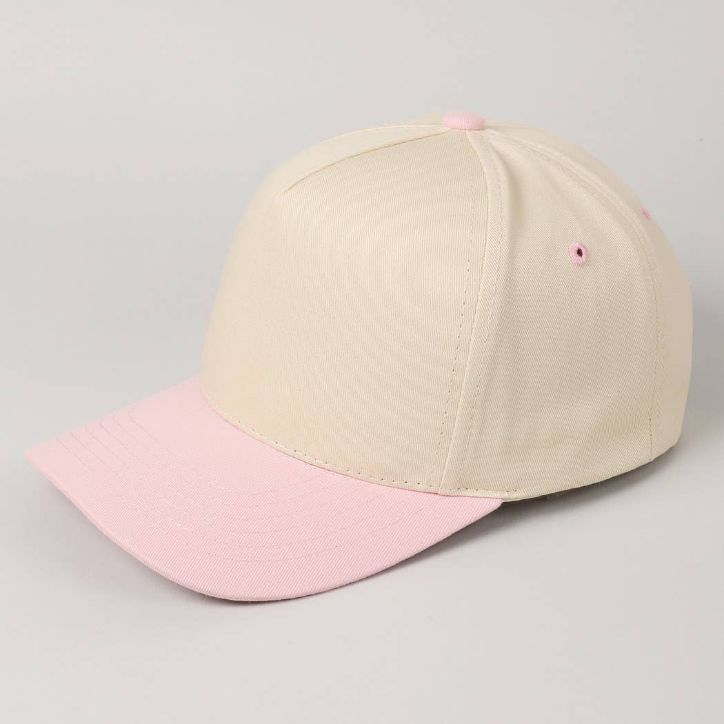 Kids Plain Two Tone Canvas Cotton Baseball Cap : Red / ONE SIZE