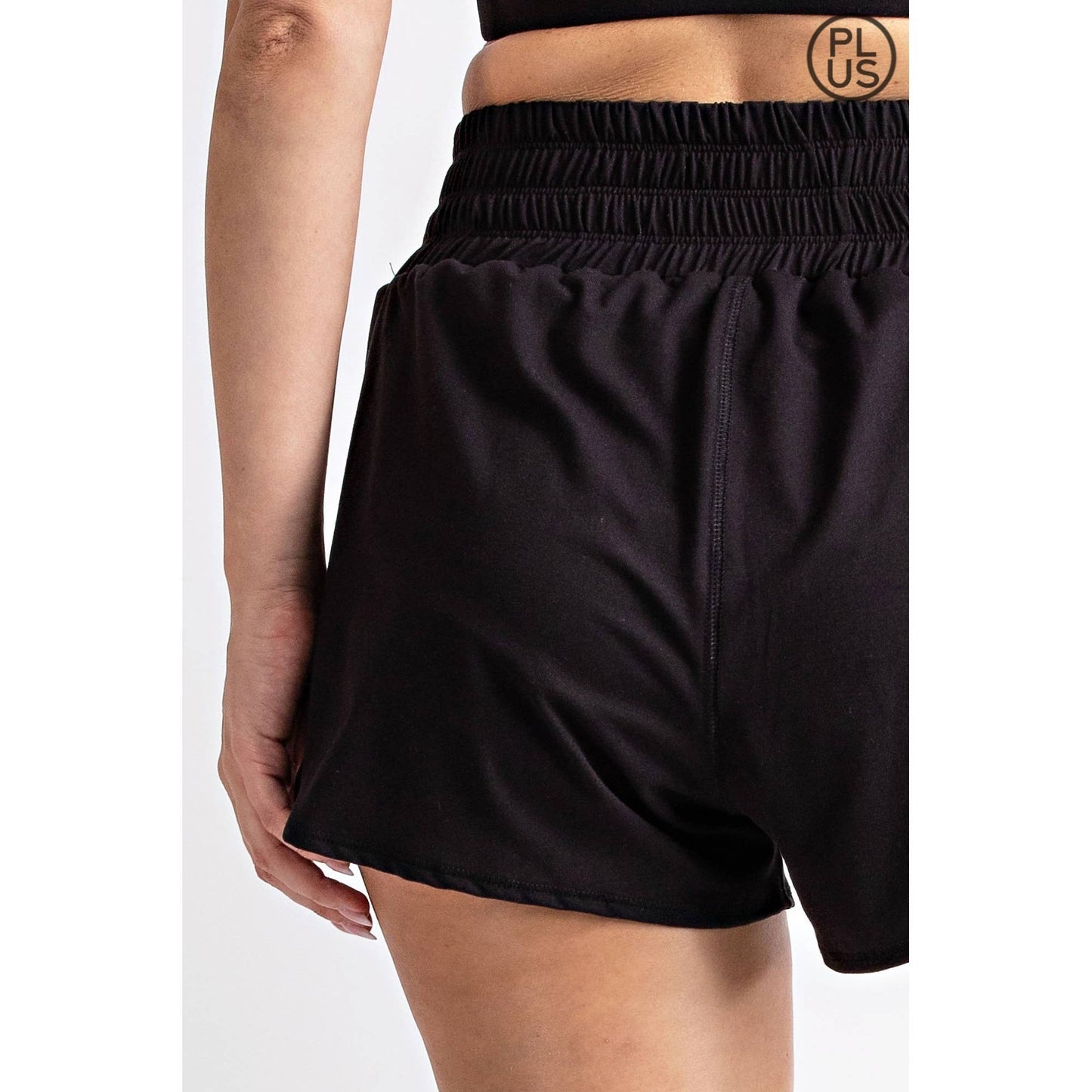 PLUS SIZE BUTTER FABRIC TRACK SHORTS: Black