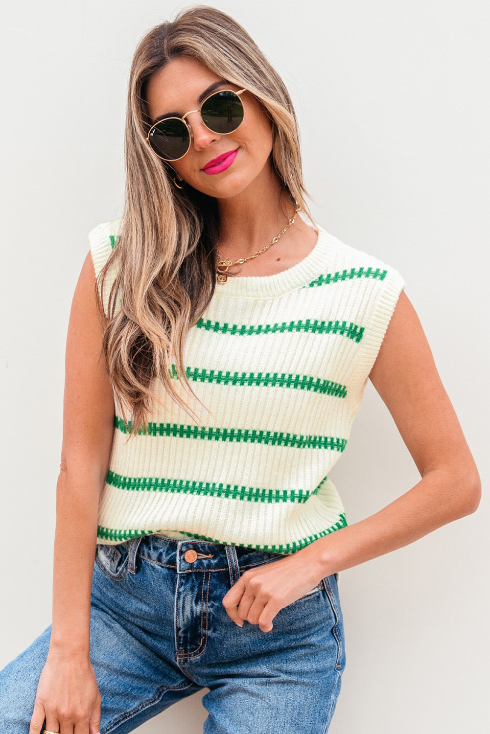 Green Striped Sweater Vest