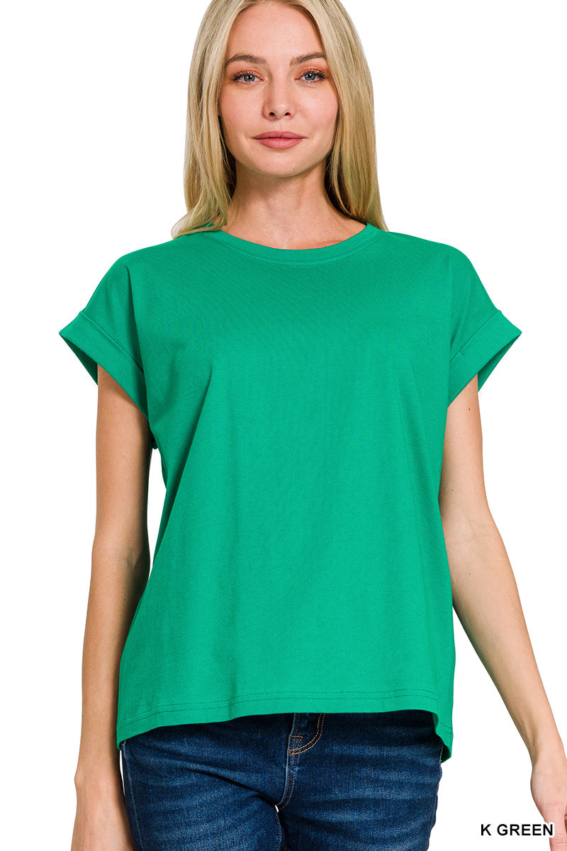 Round neck folded short sleeve t-shirt