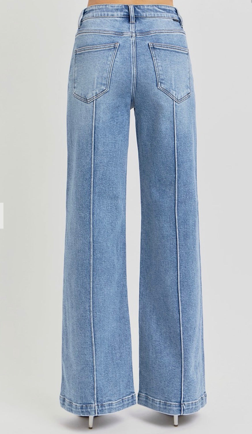RISEN JEANS HIGH WAIST WIDE LEG PINTUCK DETAILED JEANS