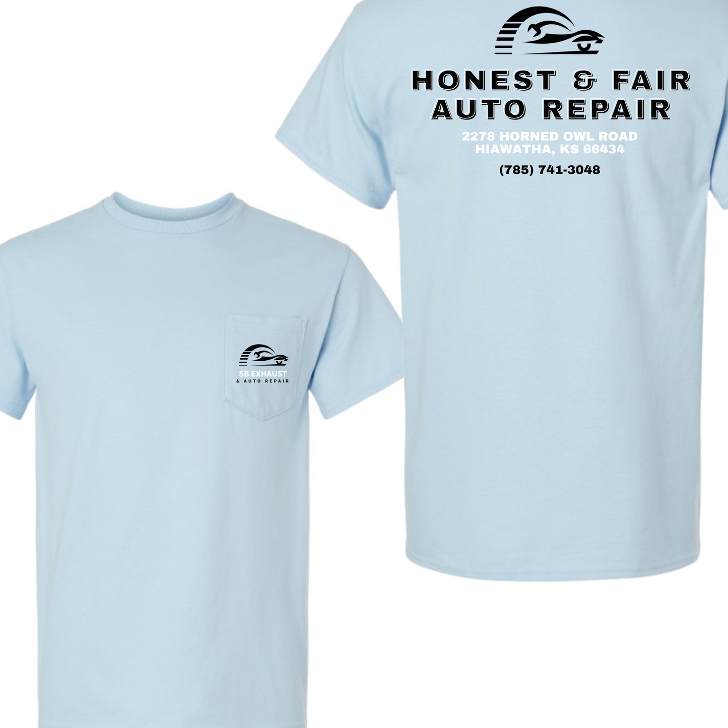 SB Exhaust Auto Repair Pocket Tees