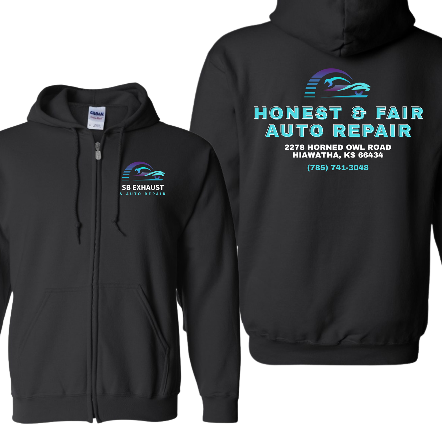 SB Exhaust Auto Repair Full Zip Hoodies