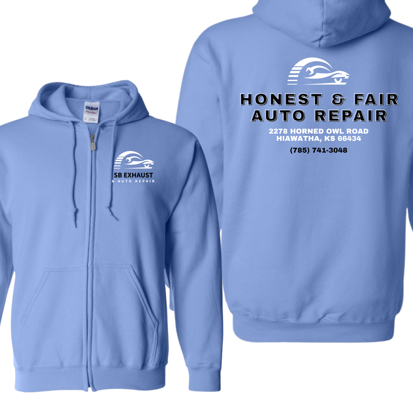 SB Exhaust Auto Repair Full Zip Hoodies