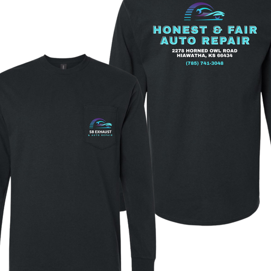 SB Exhaust Auto Repair Long Sleeve Pocket Tees