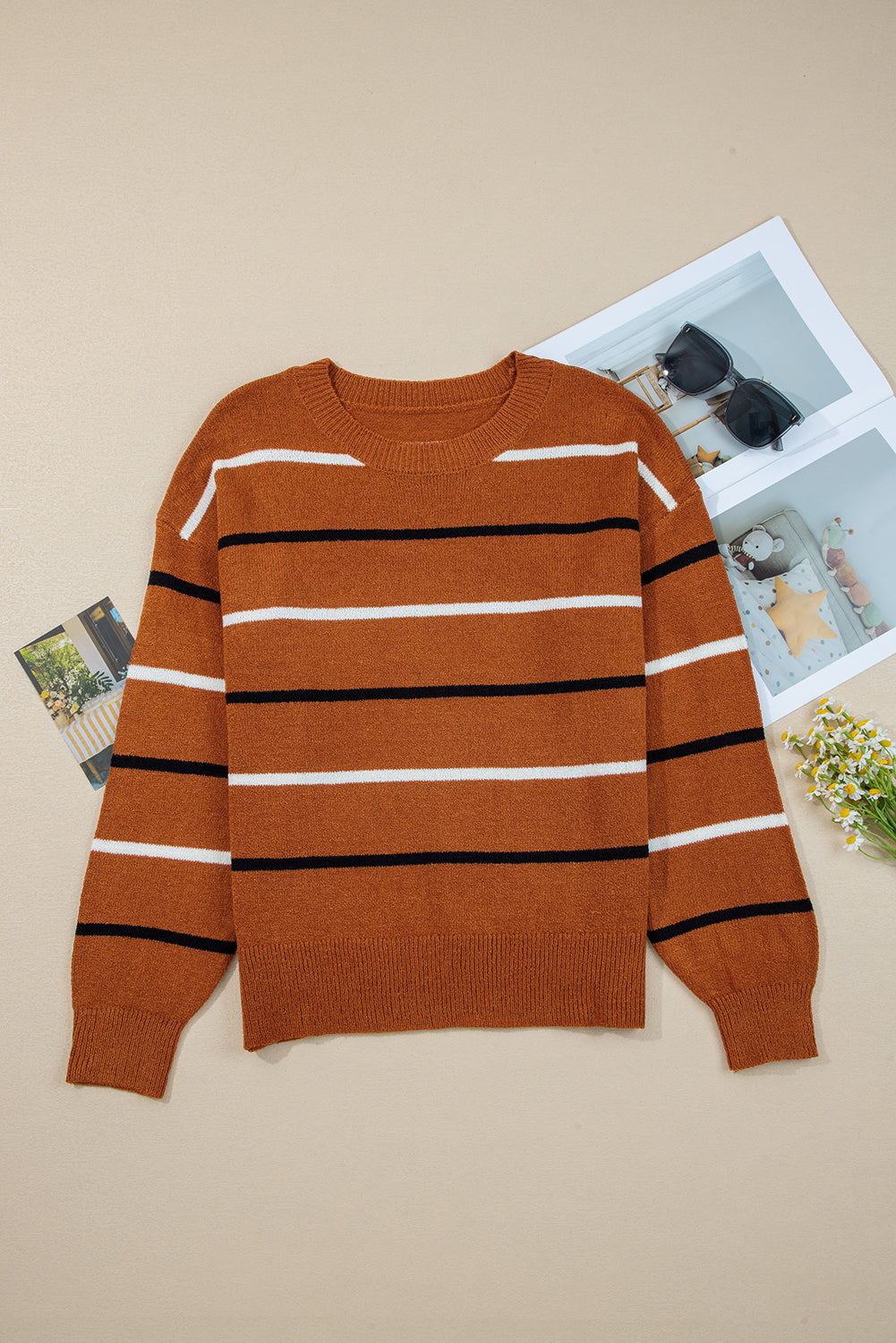 Striped Ribbed Edge Sweater