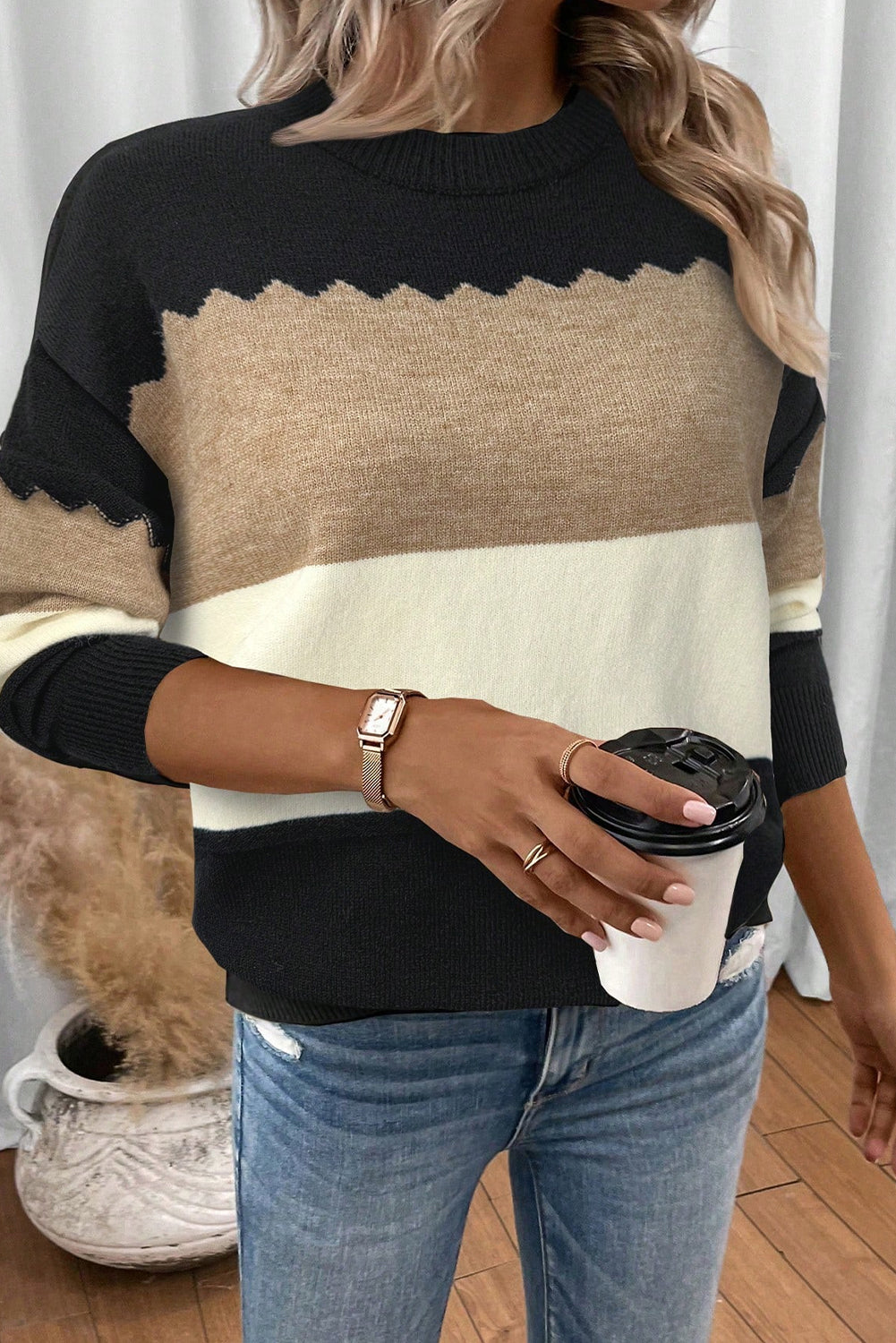 Colorblock Drop Shoulder Sweater