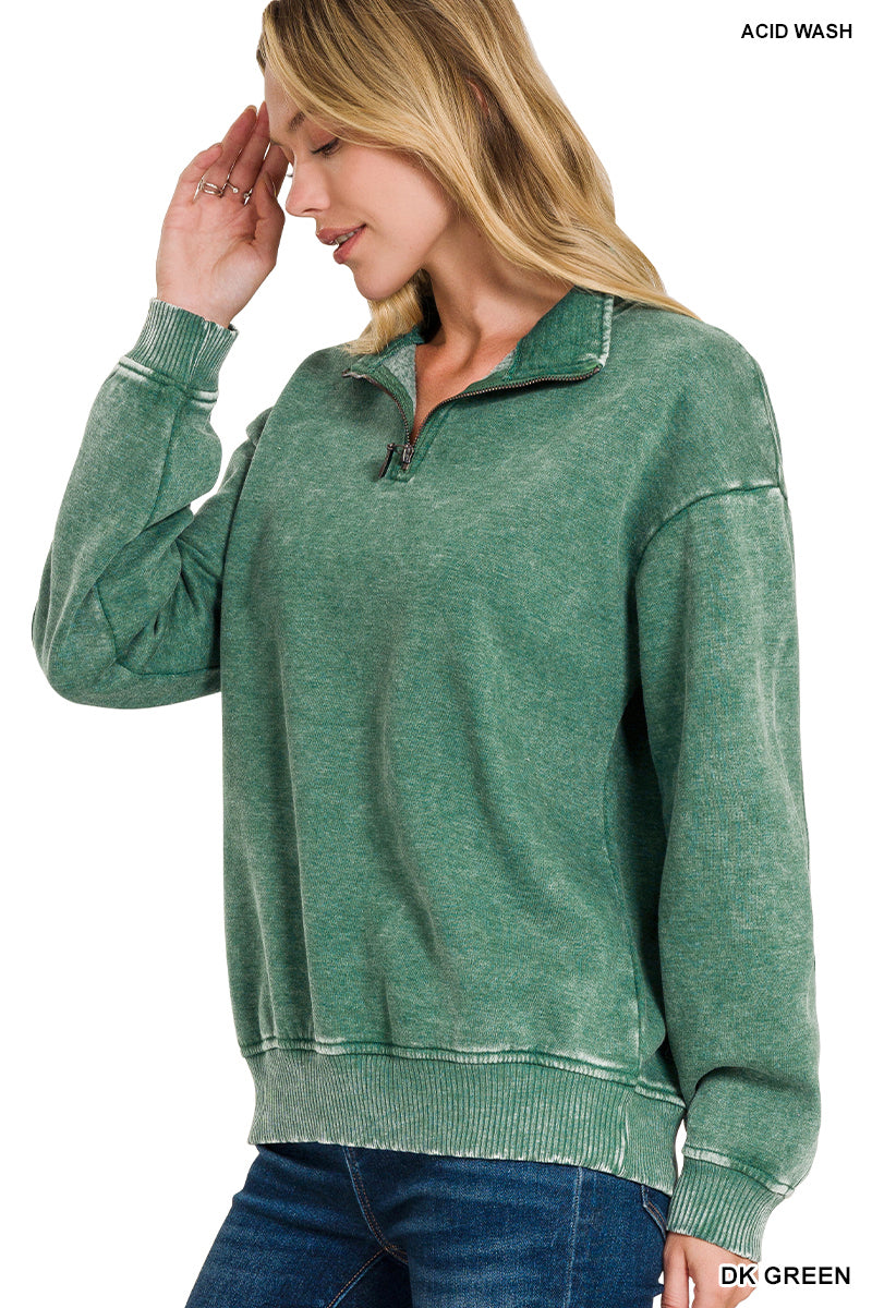 Acid wash half zip pullover
