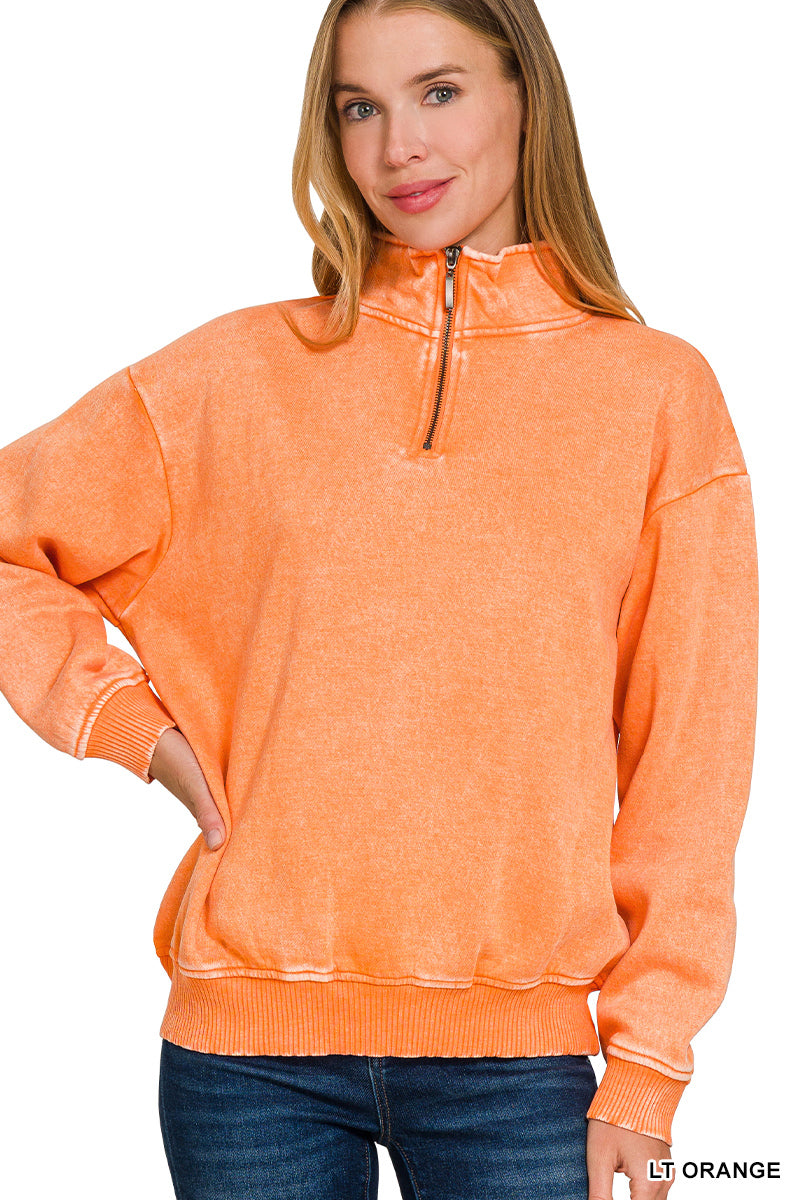 Acid wash fleece half zip pullover