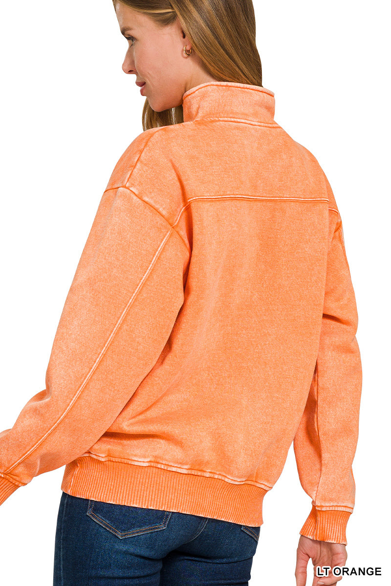 Acid wash fleece half zip pullover