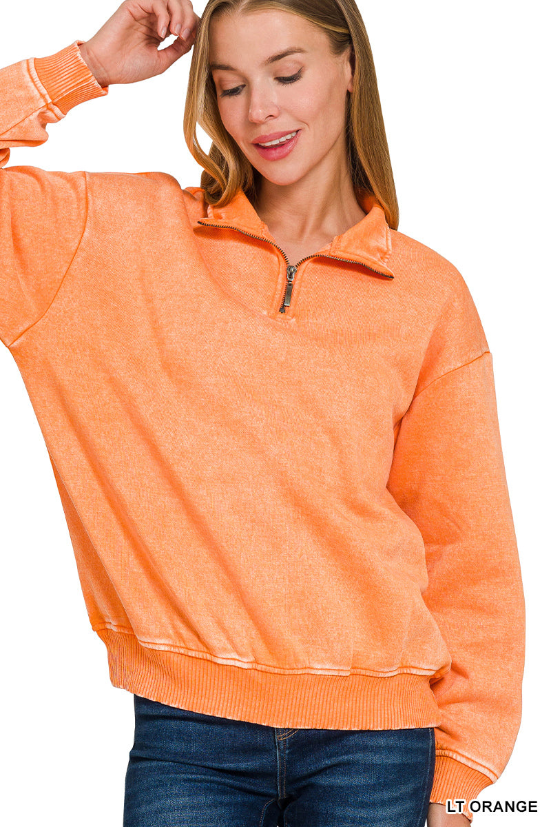 Acid wash fleece half zip pullover