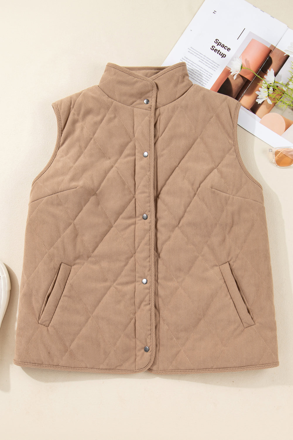 Plus Size Quilted Button Vest