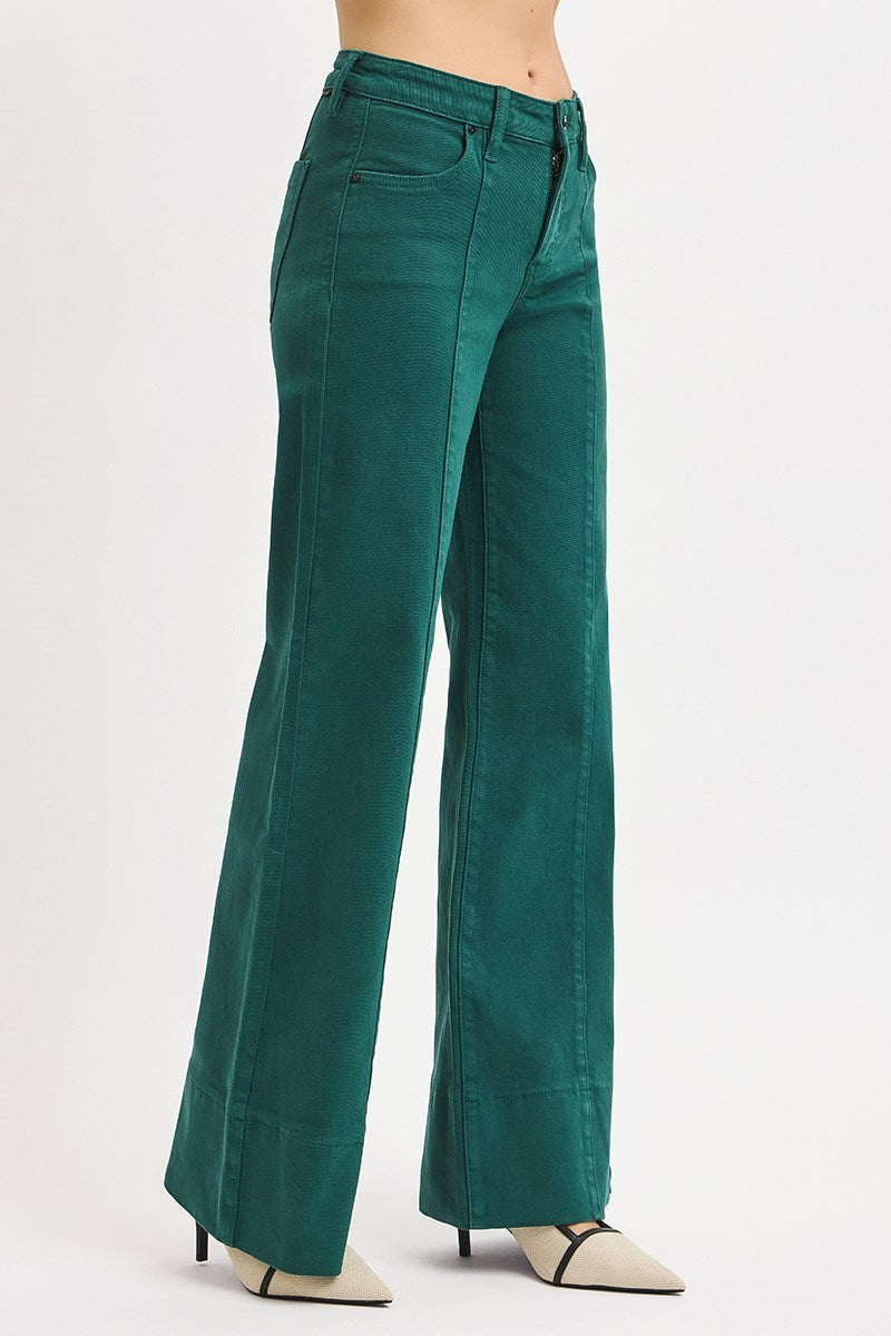 Hunter Green Mid Rise Wide Leg